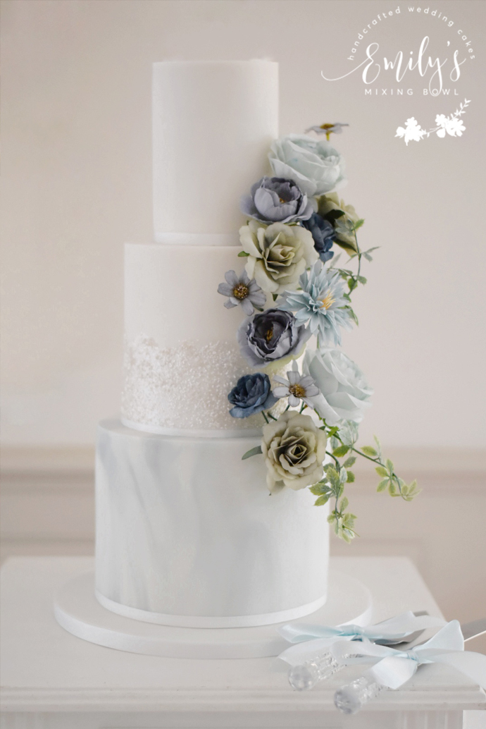 dusty blue floral wedding cake battle east sussex