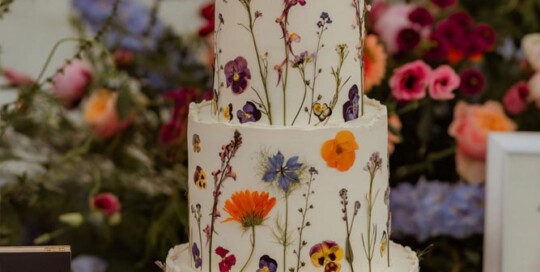 jenny and John pressed flower wedding cake crock stead fields