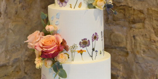 Rachel and dale pressed flower wedding cake swallows oast ticehurst