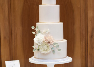 4 tier wedding cake sugar flowers Pelham House Lewes