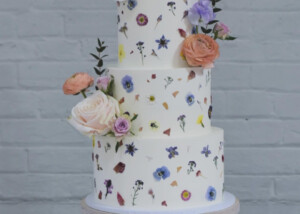 Lucinda and Theo Pressed Flower Wedding Cake at Firle Place