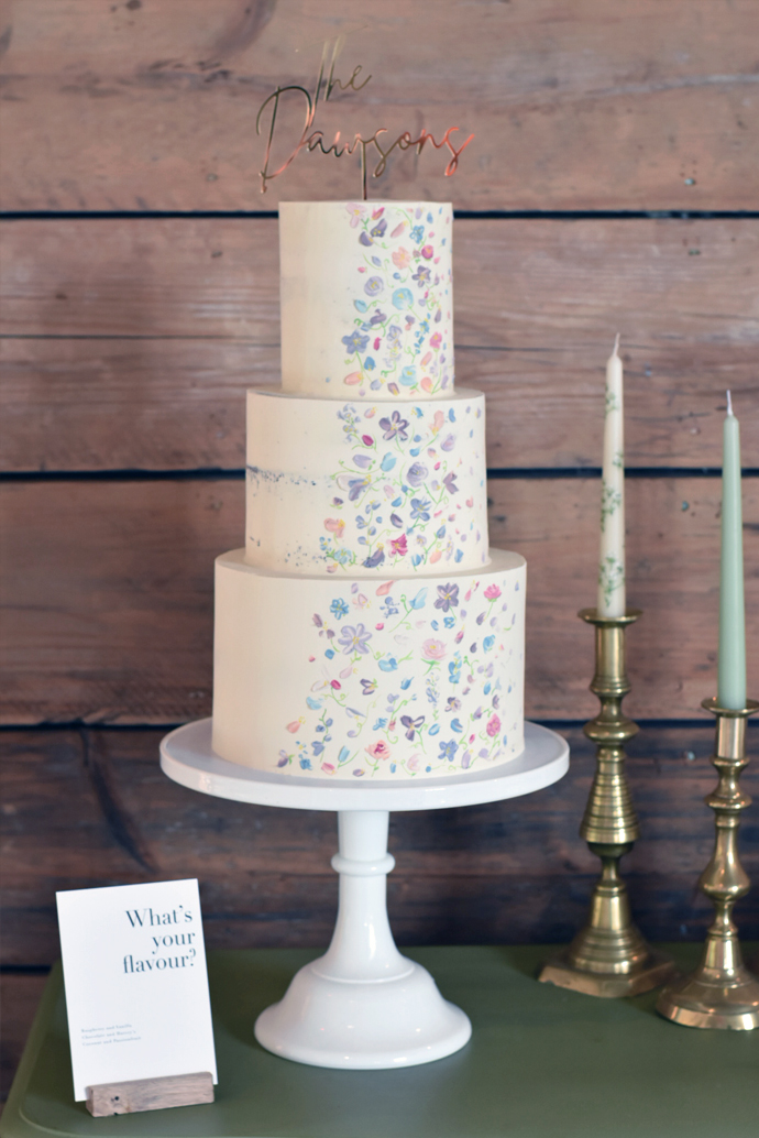 danielle and reece the cherry barn wedding cake rye delicate pretty painted cake