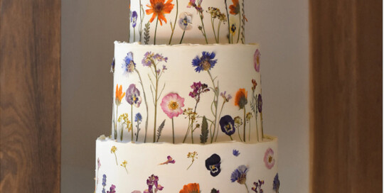 pressed flower wedding cake Brookfield barn sussex