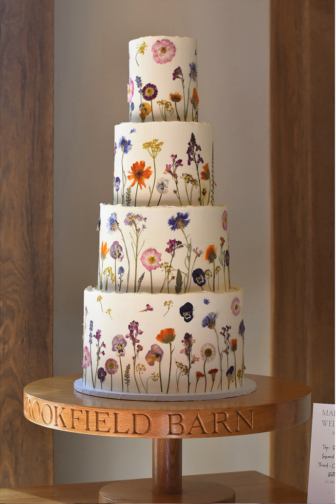 pressed flower wedding cake Brookfield barn sussex