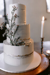 semi naked wedding cake gold leaf simple pilgrims rest east sussex