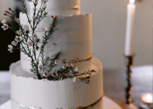 semi naked wedding cake gold leaf simple pilgrims rest east sussex