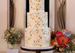 floral painted wedding cake preston court